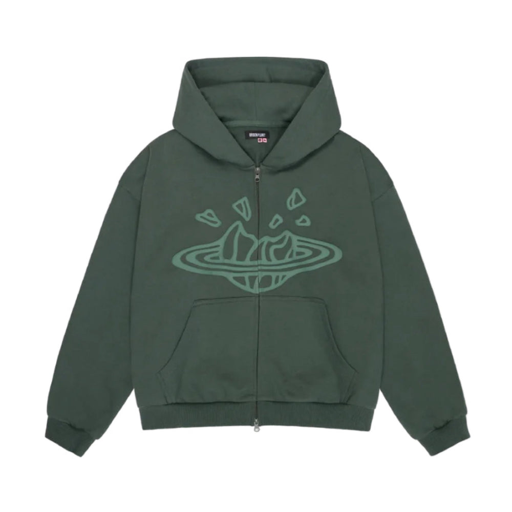 Broken Planet Zip Up Hoodie Emerald Green