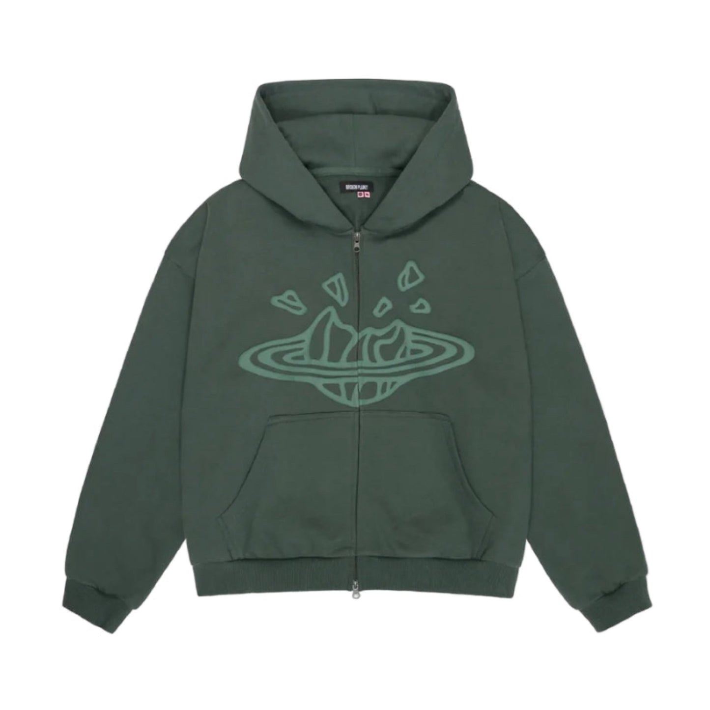 Broken Planet Zip Up Hoodie Emerald Green