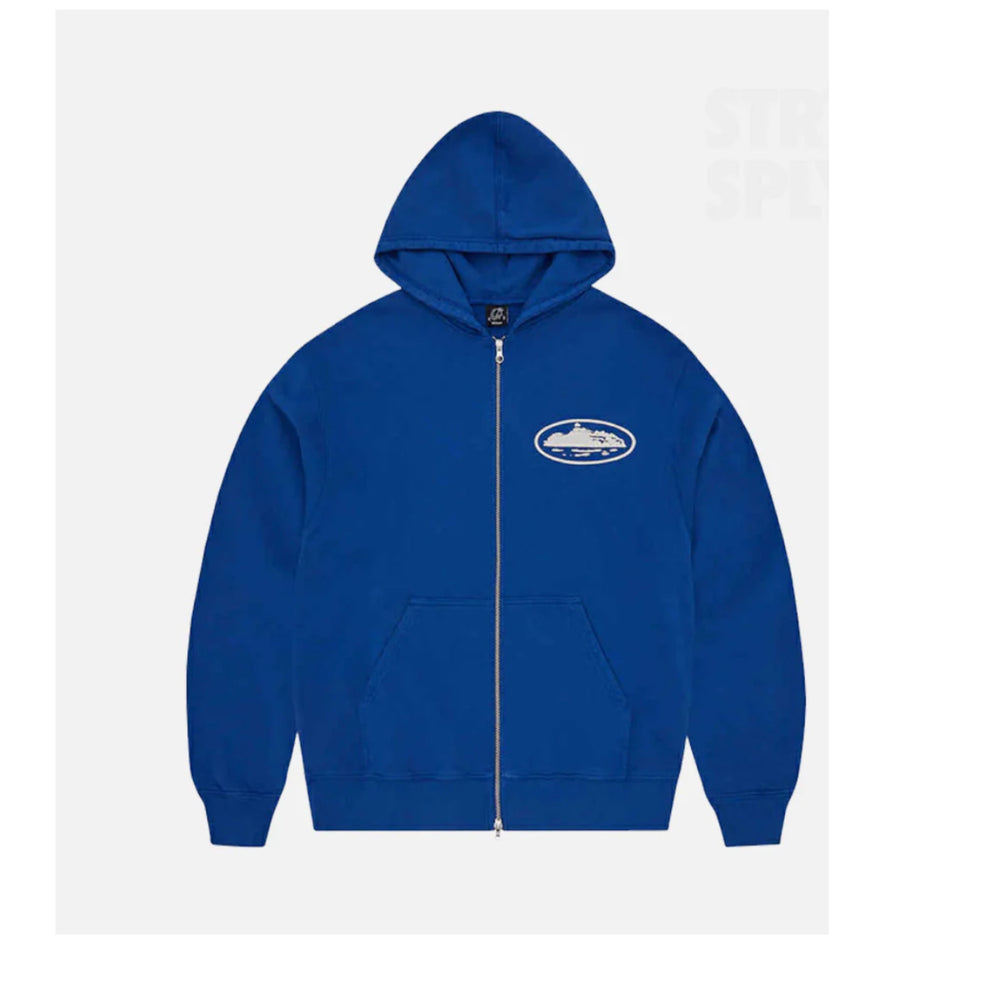 Corteiz Island Puff Print Zip Hoodie Washed Royal