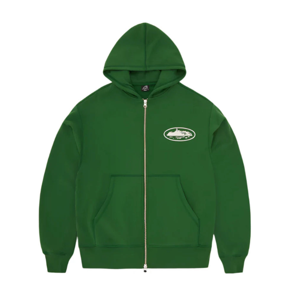 Corteiz Island Puff Print Zip Hoodie Green