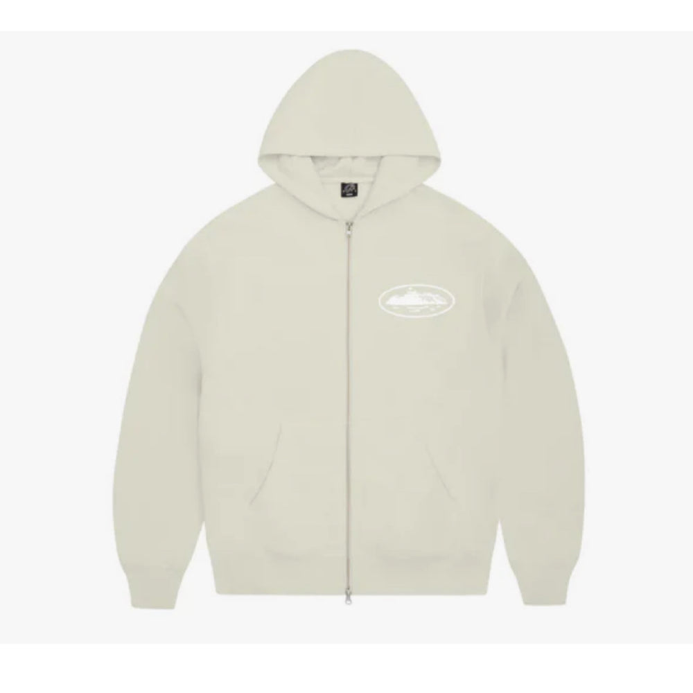 Corteiz Island Puff Print Zip Hoodie Off White